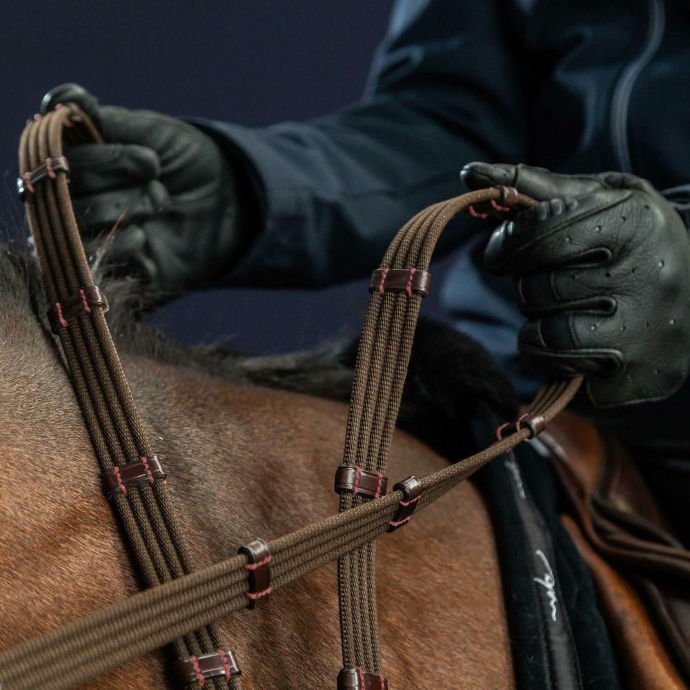 5/8 Web Reins With 9 Leather Loops - Brown