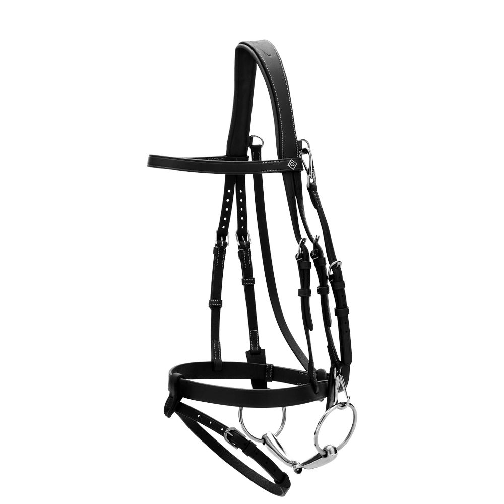 Flat Leather Bridle With Snap Hooks - Black