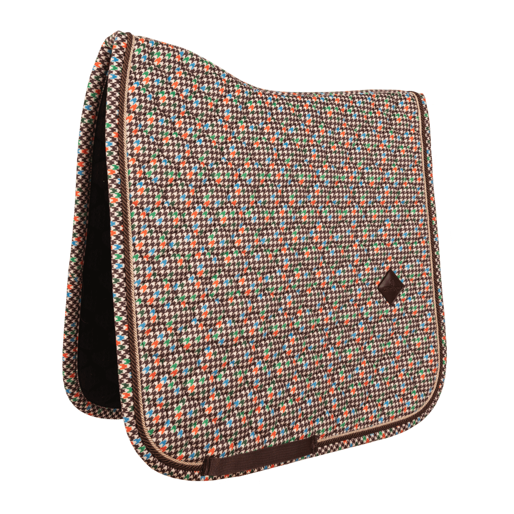 Saddle Pad velvet pied de poule - brown/colorfull