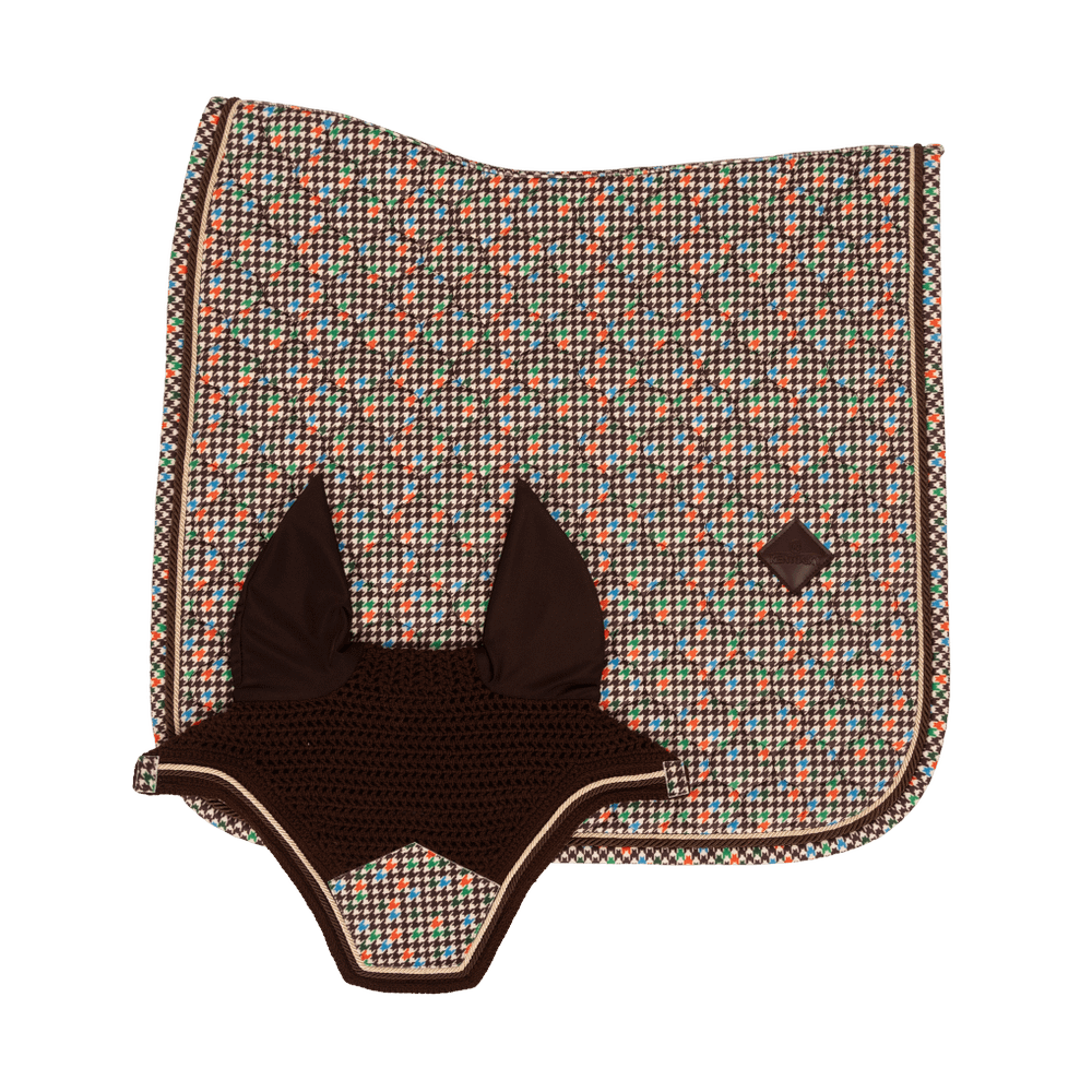 Saddle Pad velvet pied de poule - brown/colorfull