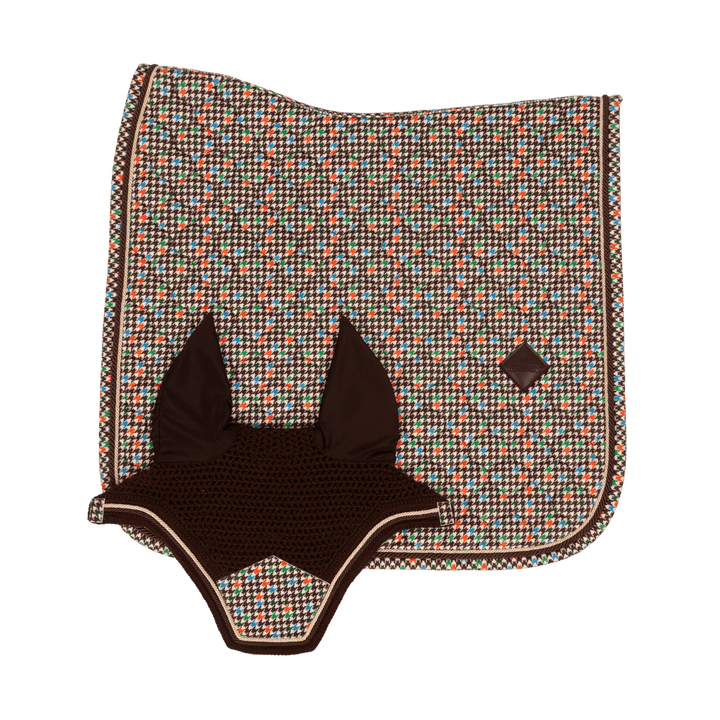 Saddle Pad velvet pied de poule - brown/colorfull