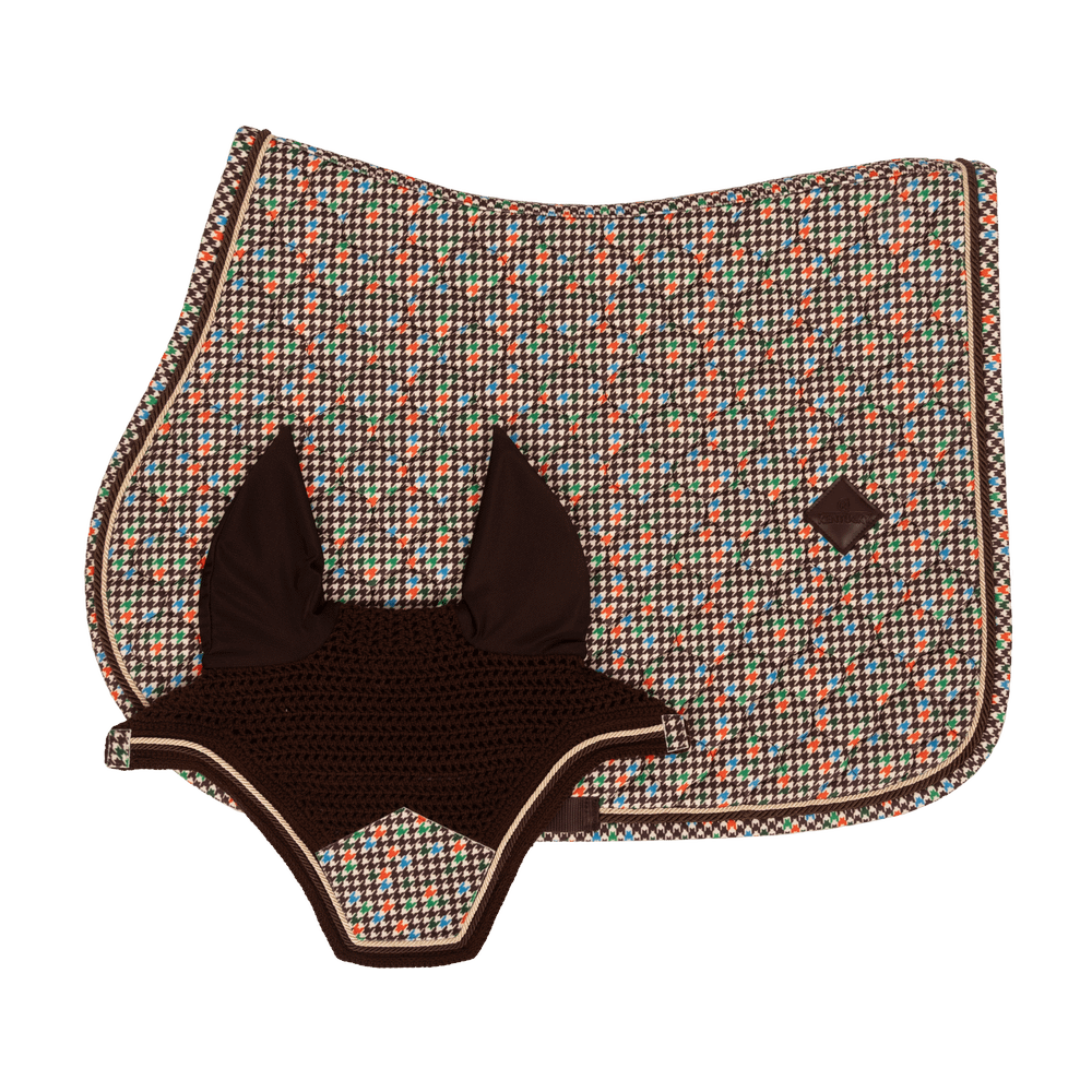 Saddle Pad velvet pied de poule - brown/colorfull