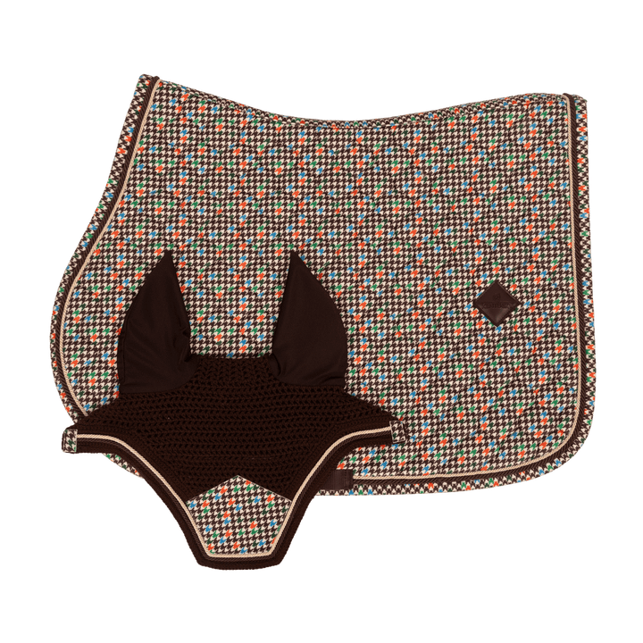 Saddle Pad velvet pied de poule - brown/colorfull