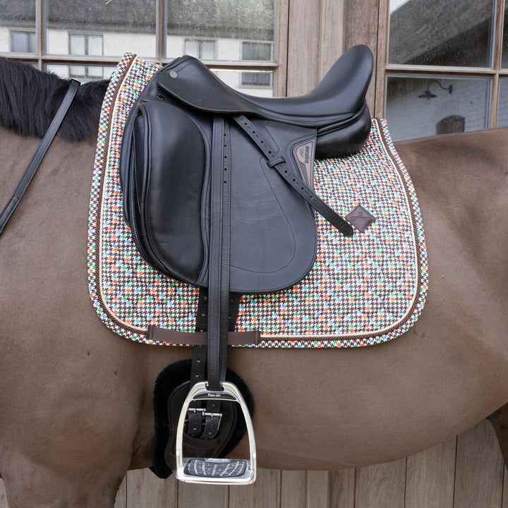 Saddle Pad velvet pied de poule - brown/colorfull