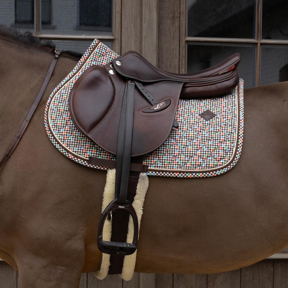 Saddle Pad velvet pied de poule - brown/colorfull