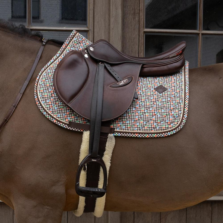 Saddle Pad velvet pied de poule - brown/colorfull