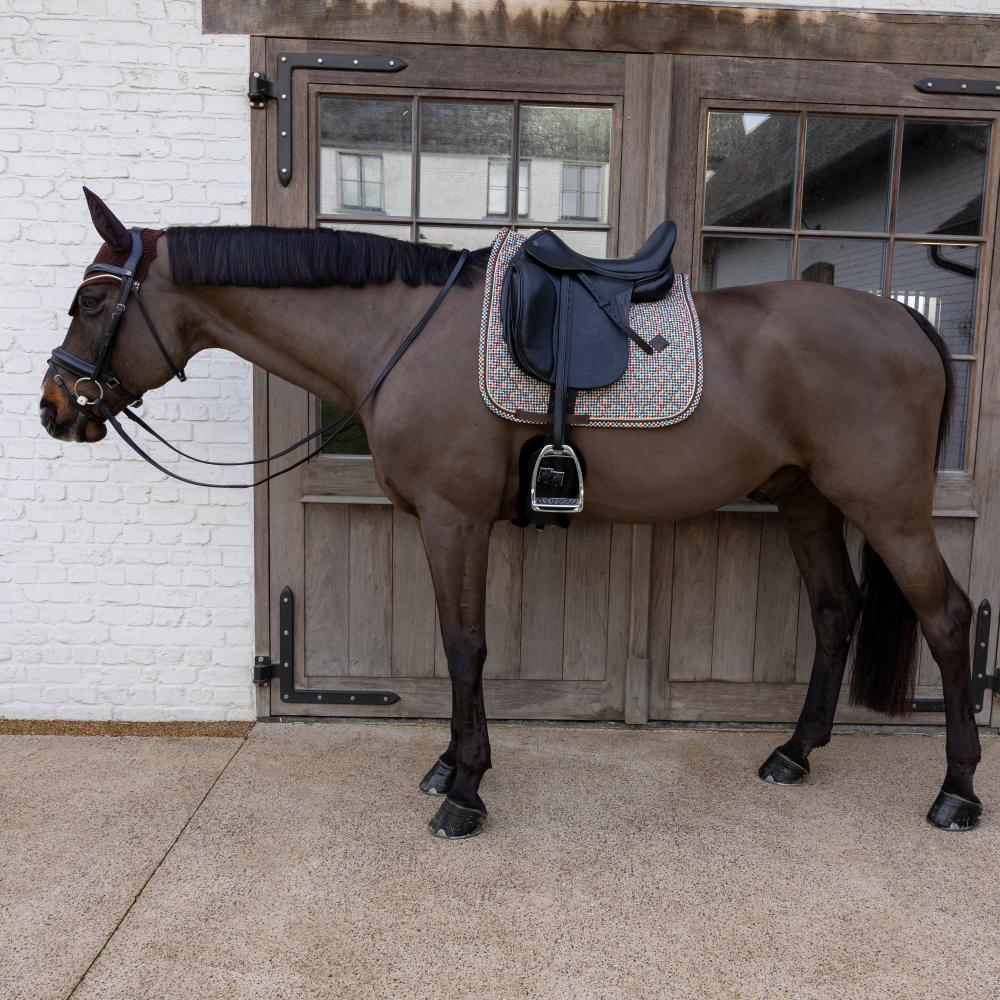 Saddle Pad velvet pied de poule - brown/colorfull