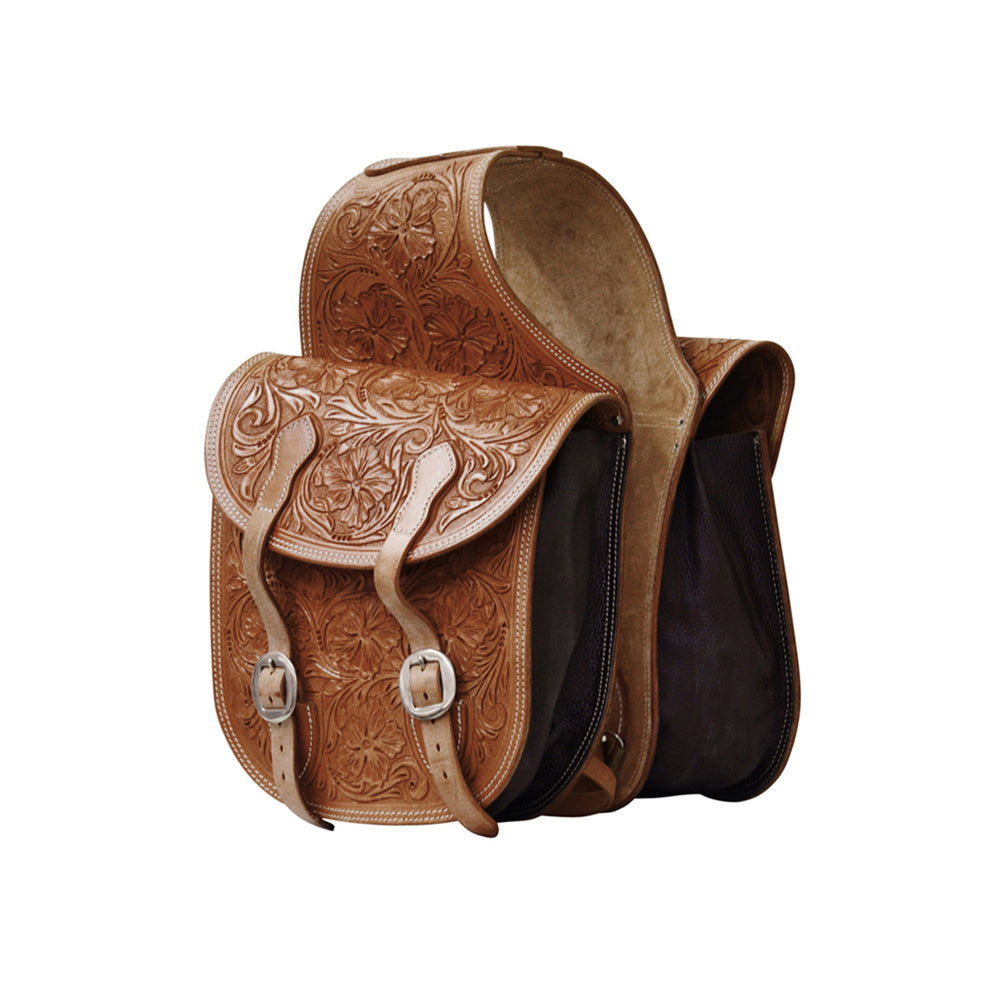 POOL'S LEATHER SADDLE BAG FLOWERS DARK OIL
