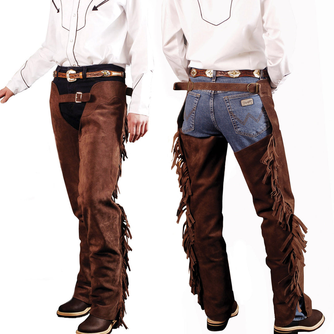 SUEDE WESTERN CHAPS WITH FRINGES BROWN