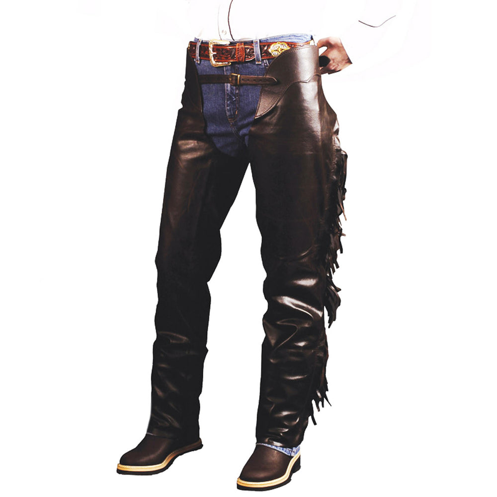 PULL-UP WESTERN CHAPS WITH FRANGES BROWN