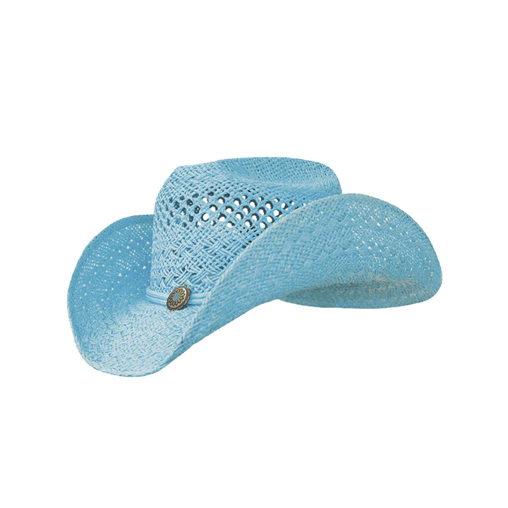 WOMAN COLOURED STRAW HAT SKY BLUE