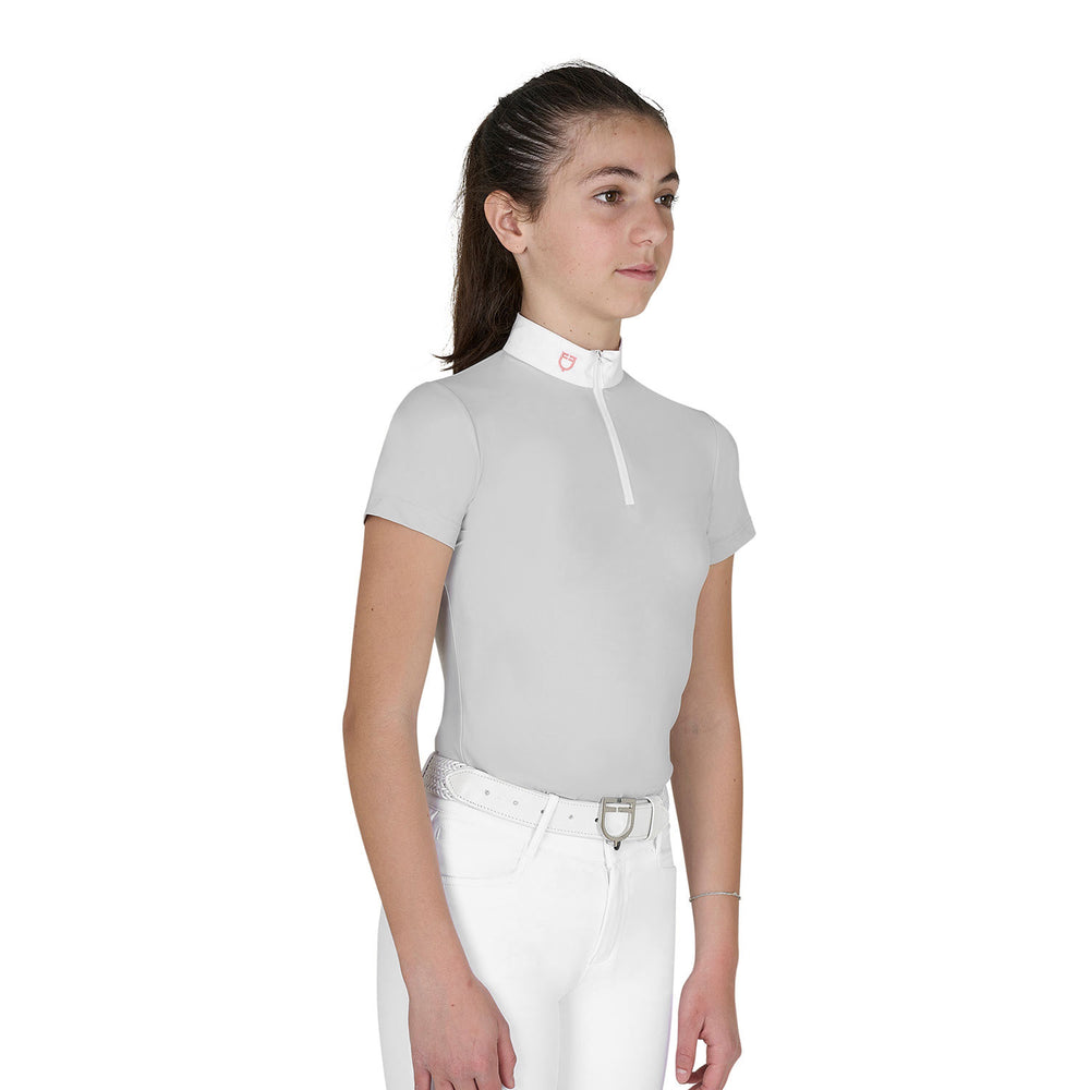 Girls' slim fit competition polo shirt with z HARBOR MIST (14-4202)/DESERT FLOWER (15-1435)