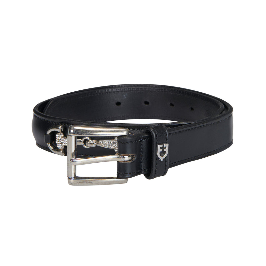 Leather belt with snaffle bits and rhinestone BLACK/SILVER