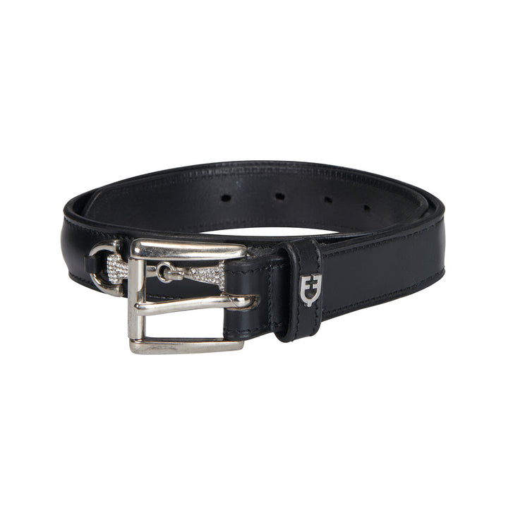 Leather belt with snaffle bits and rhinestone BLACK/SILVER