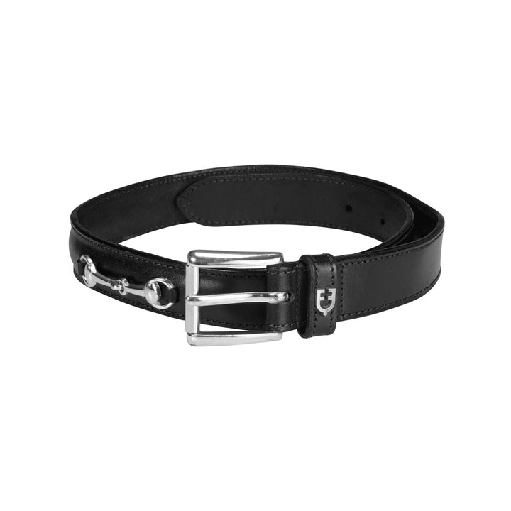 Leather belt with snaffle bits BLACK/SILVER