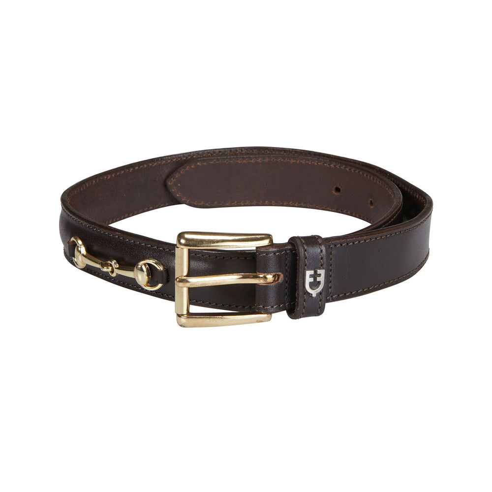 Leather belt with snaffle bits BROWN/GOLD
