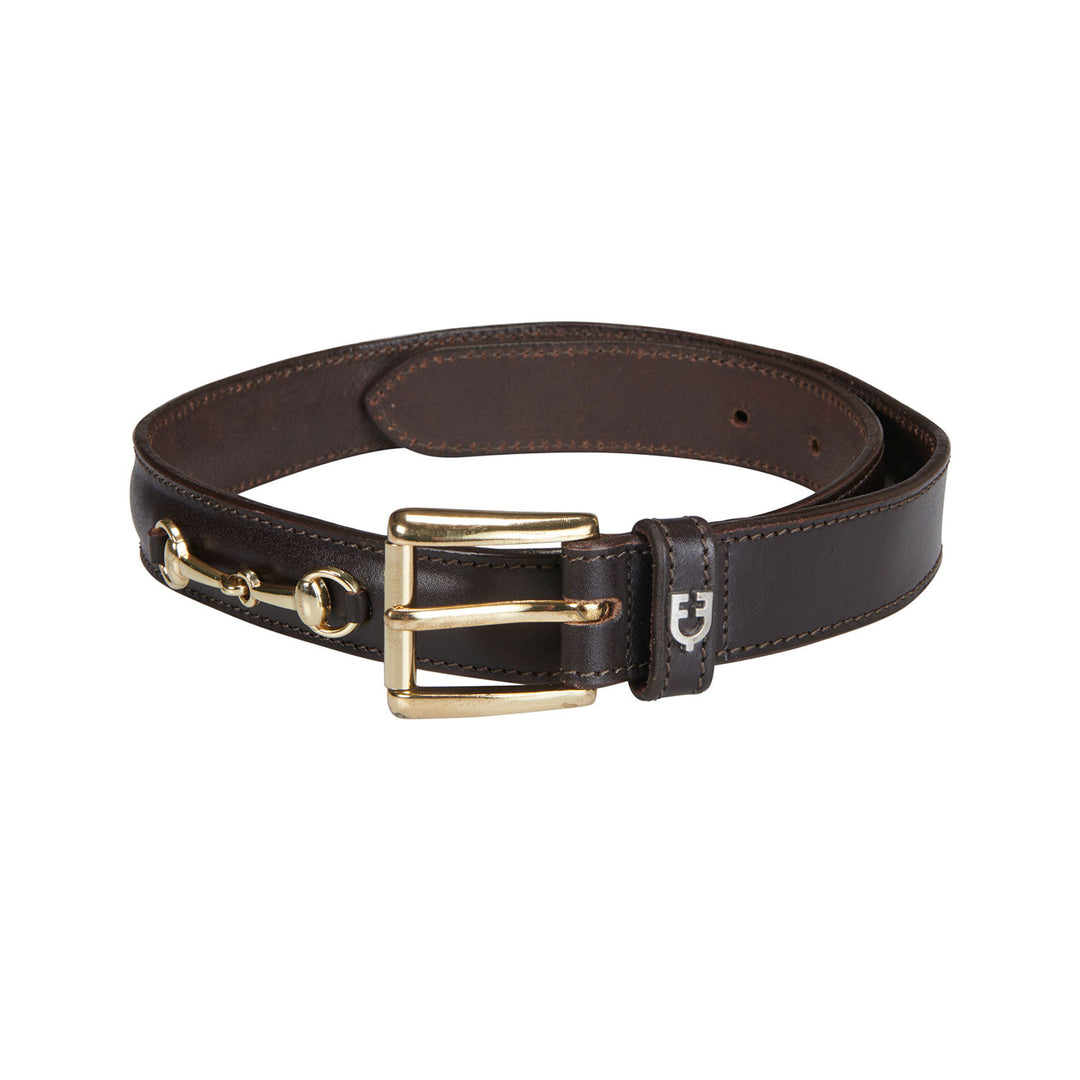 Leather belt with snaffle bits BROWN/GOLD