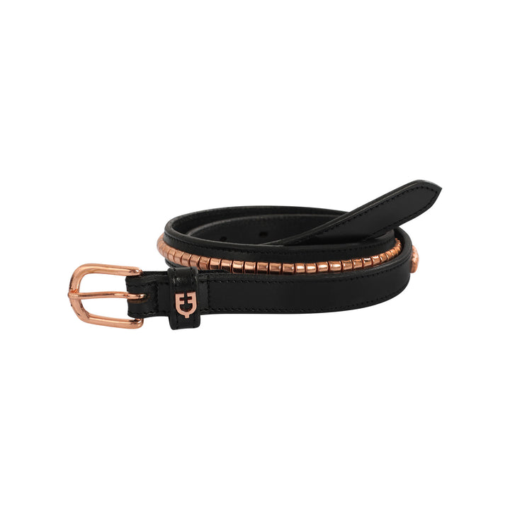 Leather belt with rose gold clincher BLACK