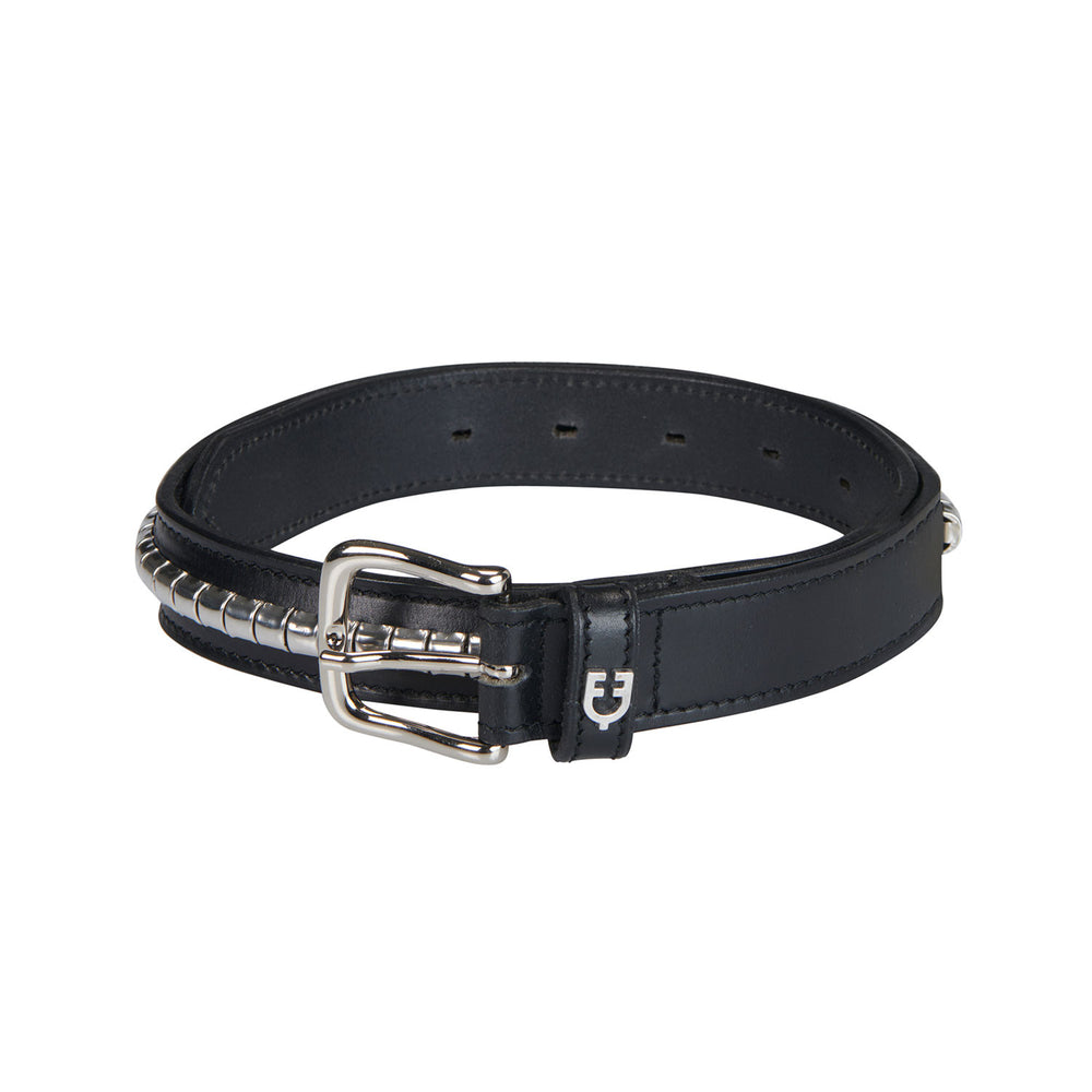 Leather belt with silver clincher BLACK/SILVER