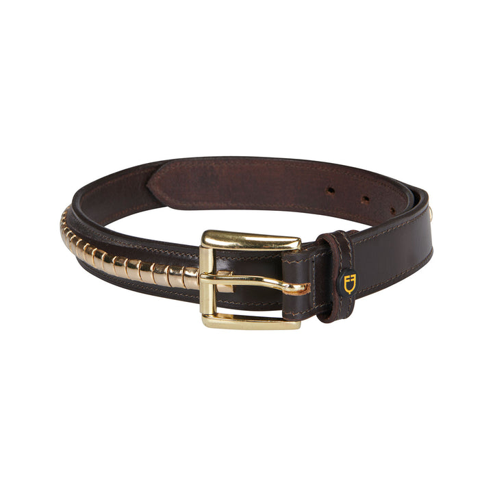 Leather belt with silver clincher BROWN/GOLD