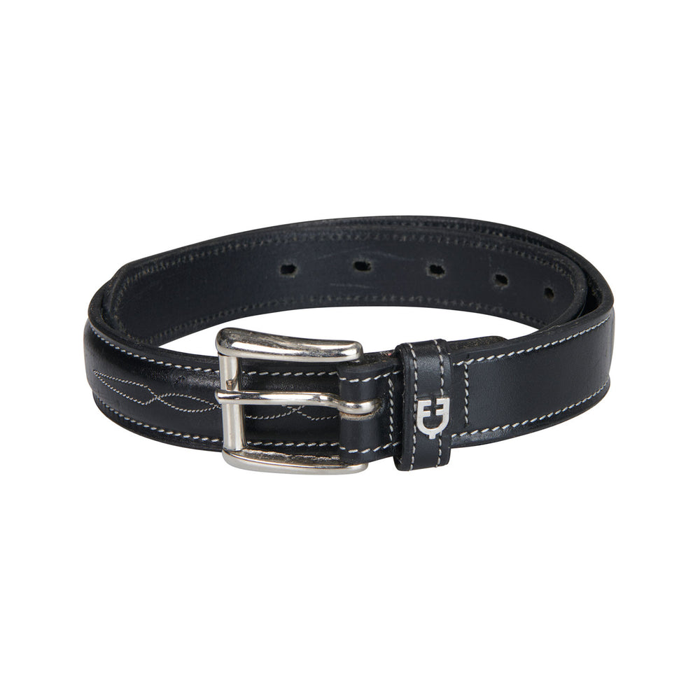 Leather belt with handcrafted embroidery BLACK
