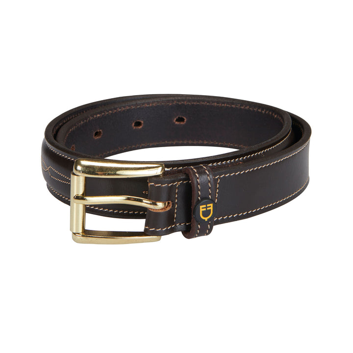 Leather belt with handcrafted embroidery DARK BROWN