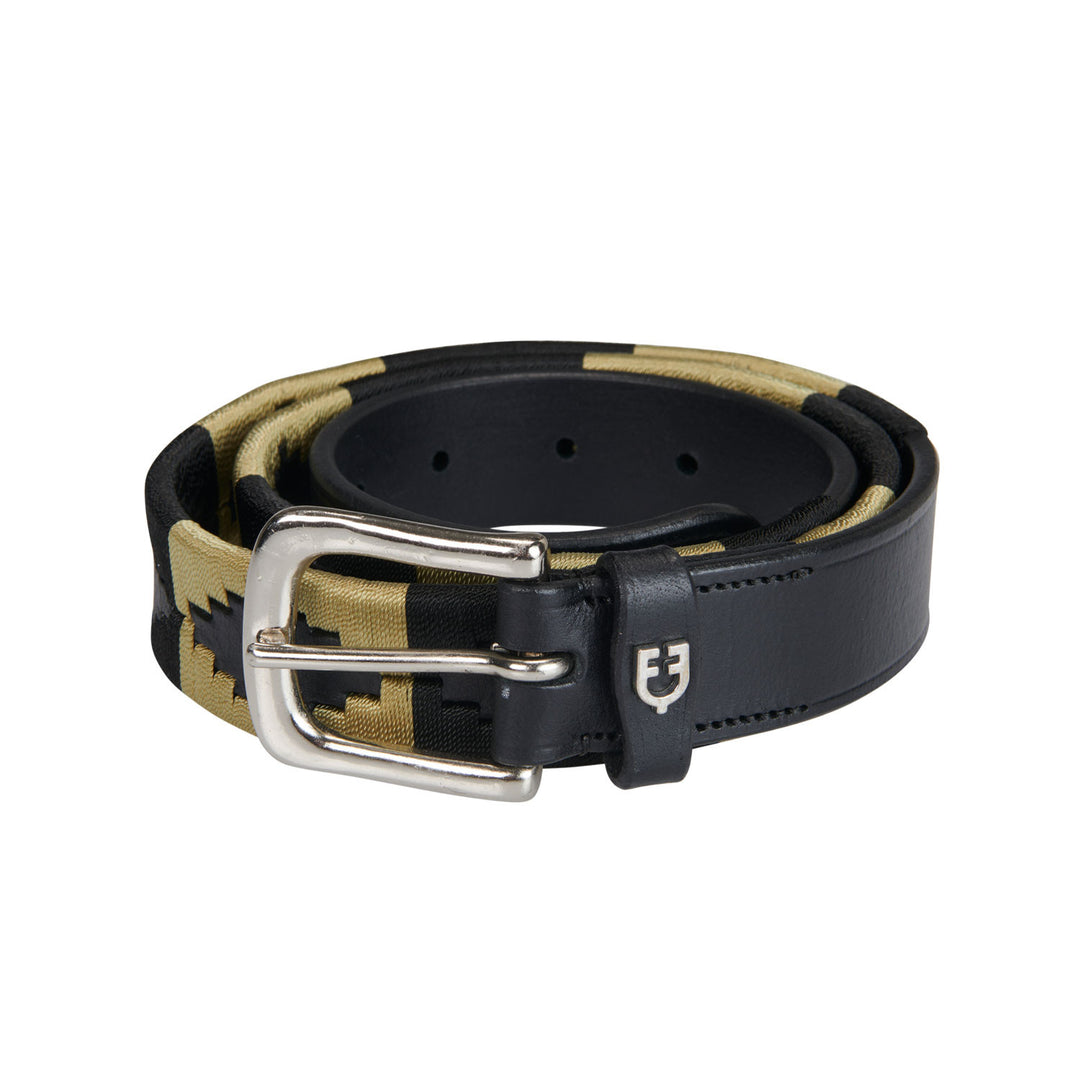 Leather belt with southwest patterm BLACK/BEIGE/BLACK