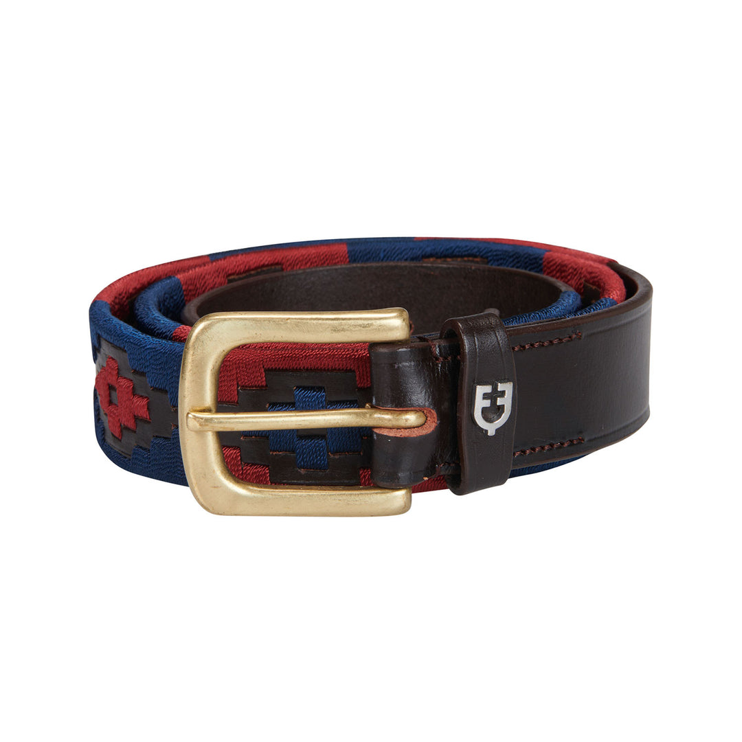 Leather belt with southwest patterm BROWN/BLUE/BURGUNDY