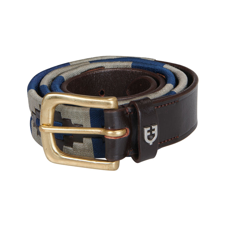 Leather belt with southwest patterm BROWN/NAVY/GREY