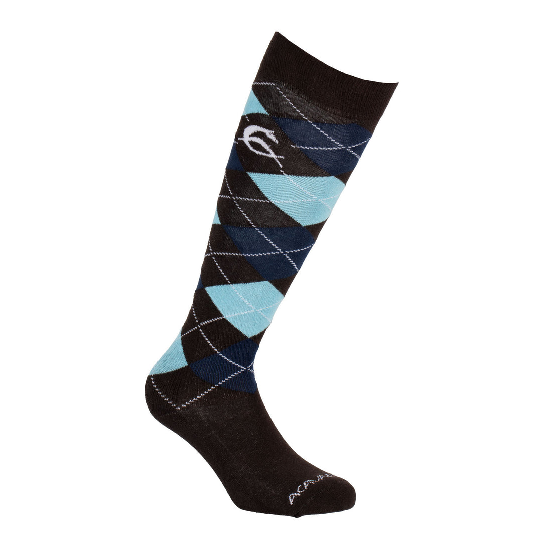 Diamond pattern cotton socks DARK BROWN W/BLUE &amp; LIGHT BLUE DIAMOND
