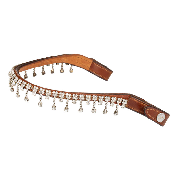 Queen browband calfskin &amp; crystals COGNAC