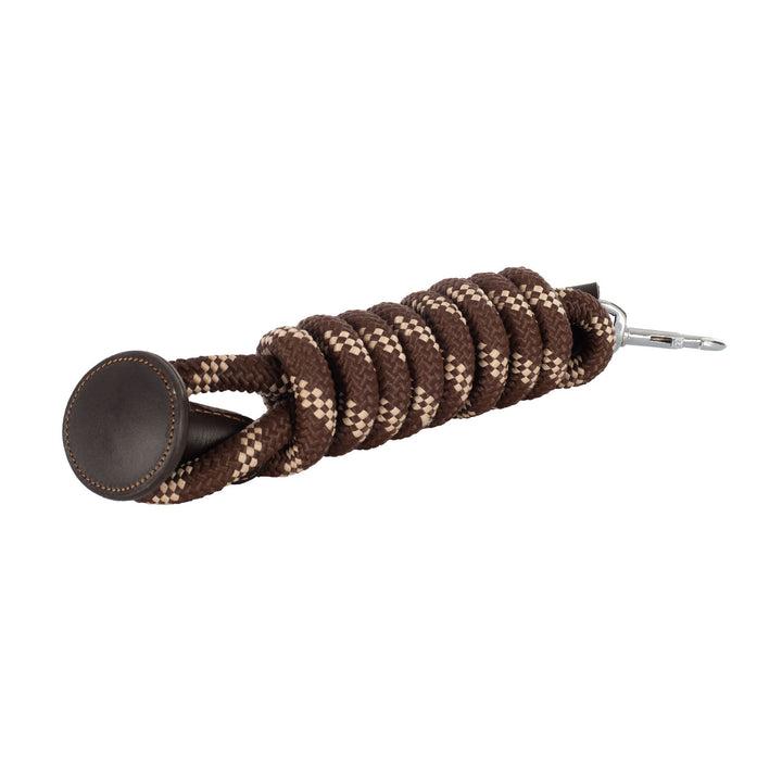 Braided lead rope leather ends DARK BROWN