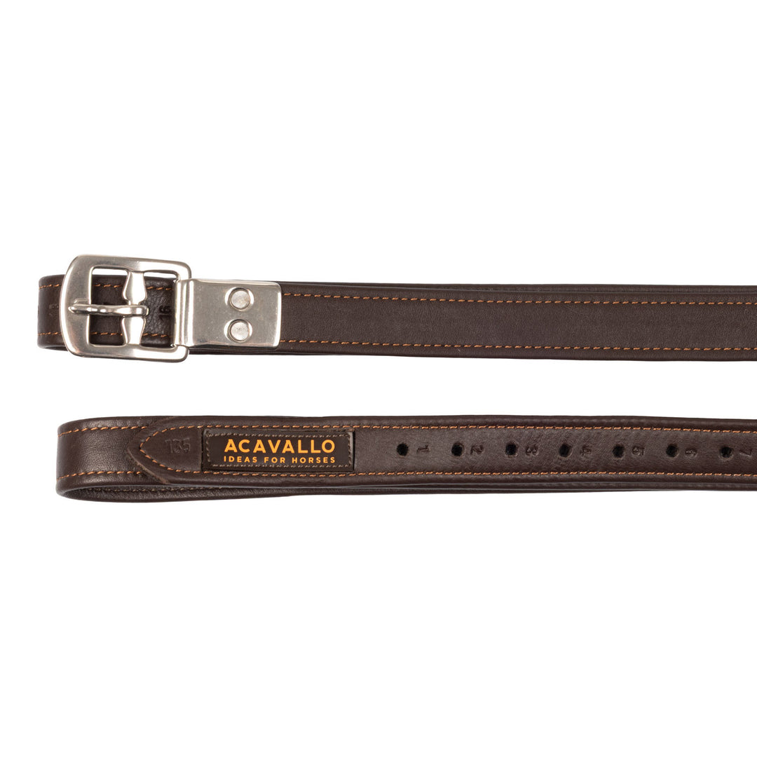 Calfskin stirrup leathers encased buckle DARK BROWN