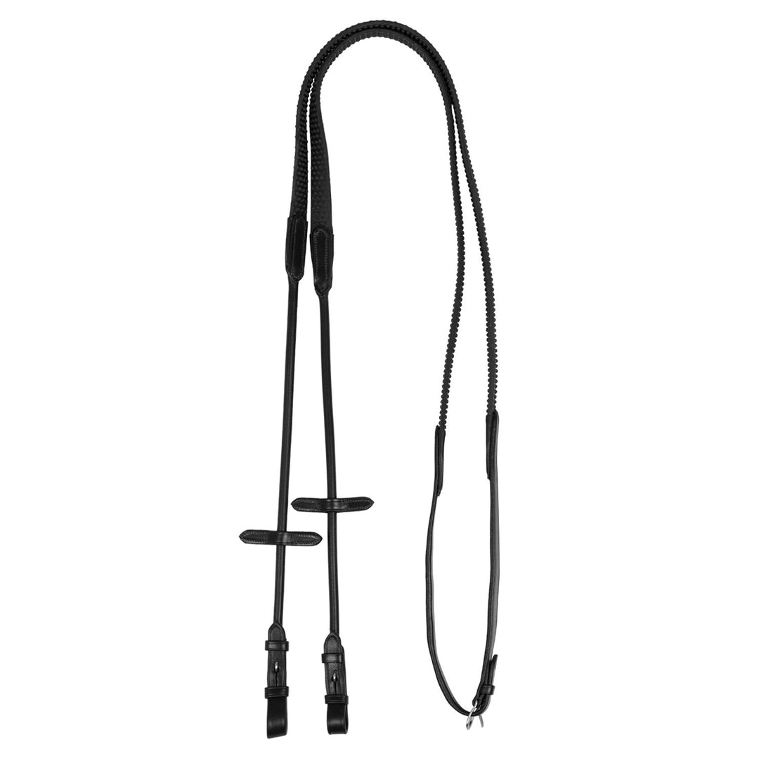 Tubular reins leather &amp; rubber BLACK