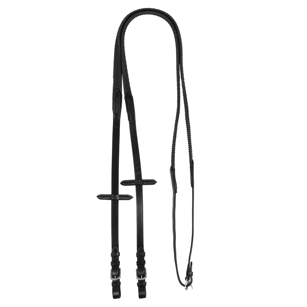 Reins leather &amp; rubber grip BLACK