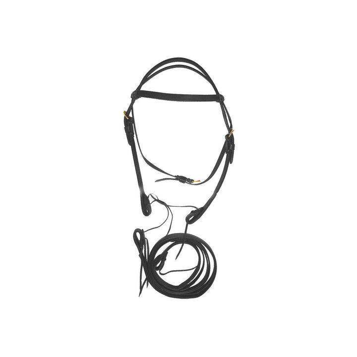 WESTERN DOUBLE LEATHER CROWNPIECE WITH REINS BLACK