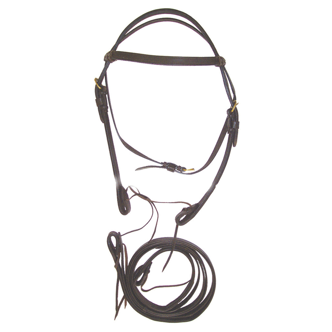 WESTERN DOUBLE LEATHER CROWNPIECE WITH REINS DARK BROWN
