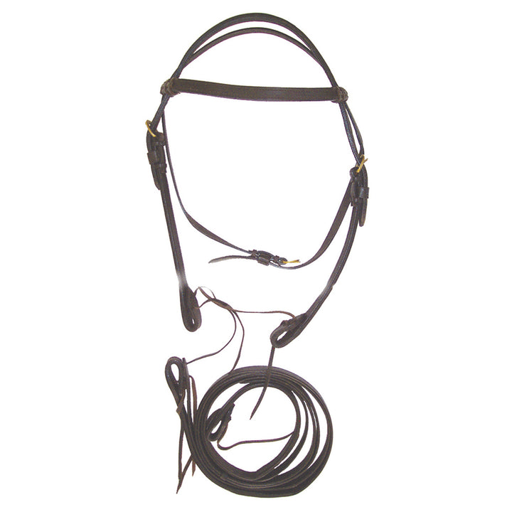 WESTERN DOUBLE LEATHER CROWNPIECE WITH REINS DARK BROWN