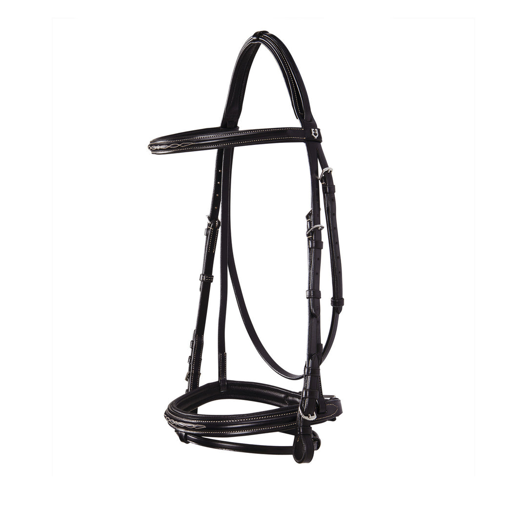Leather English bridle with embroideries DARK BROWN