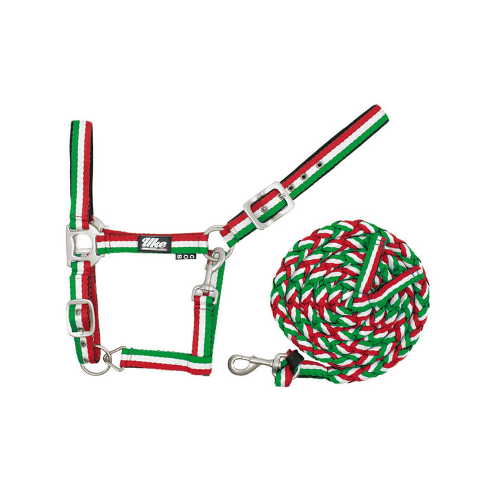 NYLON HALTER WITH LEAD 3 TONE COLORS GREEN/WHITE/RED