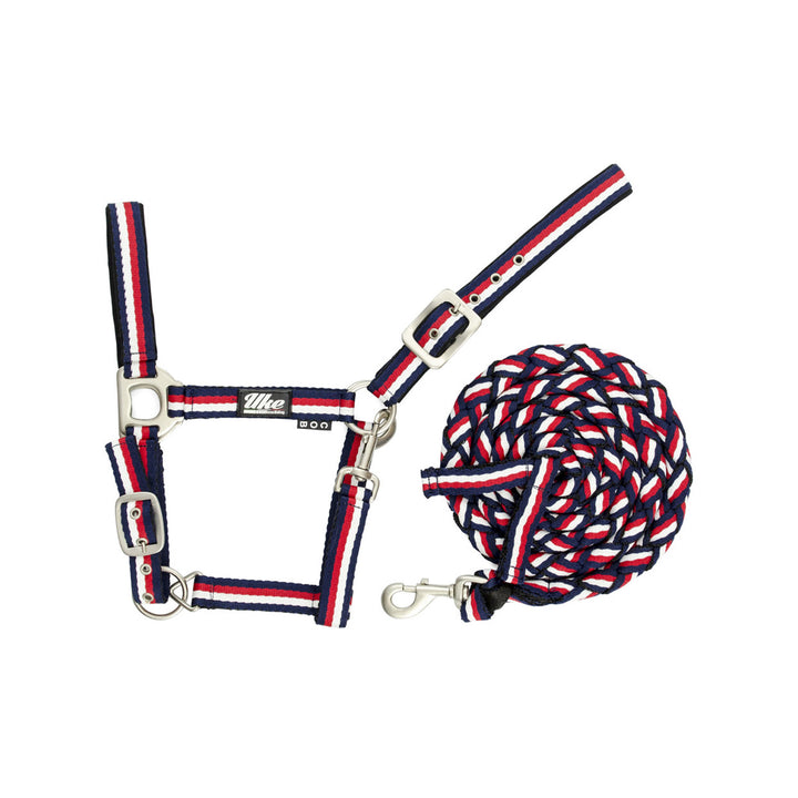 NYLON HALTER WITH LEAD 3 TONE COLORS NAVY/WHITE/RED