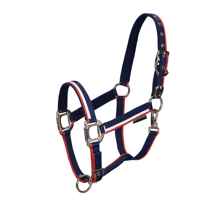Halter with fleece padding and snap hook NAVY/RED