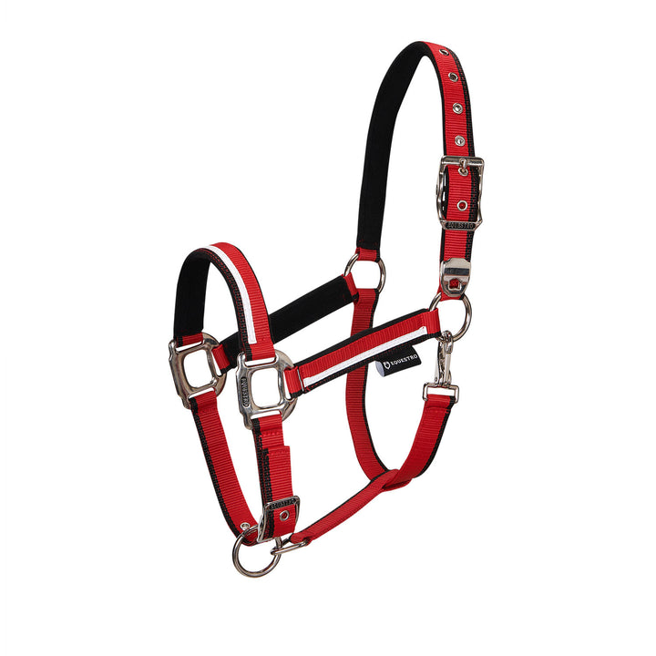 Halter with fleece padding and snap hook RED/BLACK