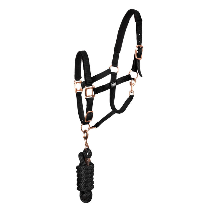 ROSE GOLD LINE NYLON HALTER + LEAD BLACK