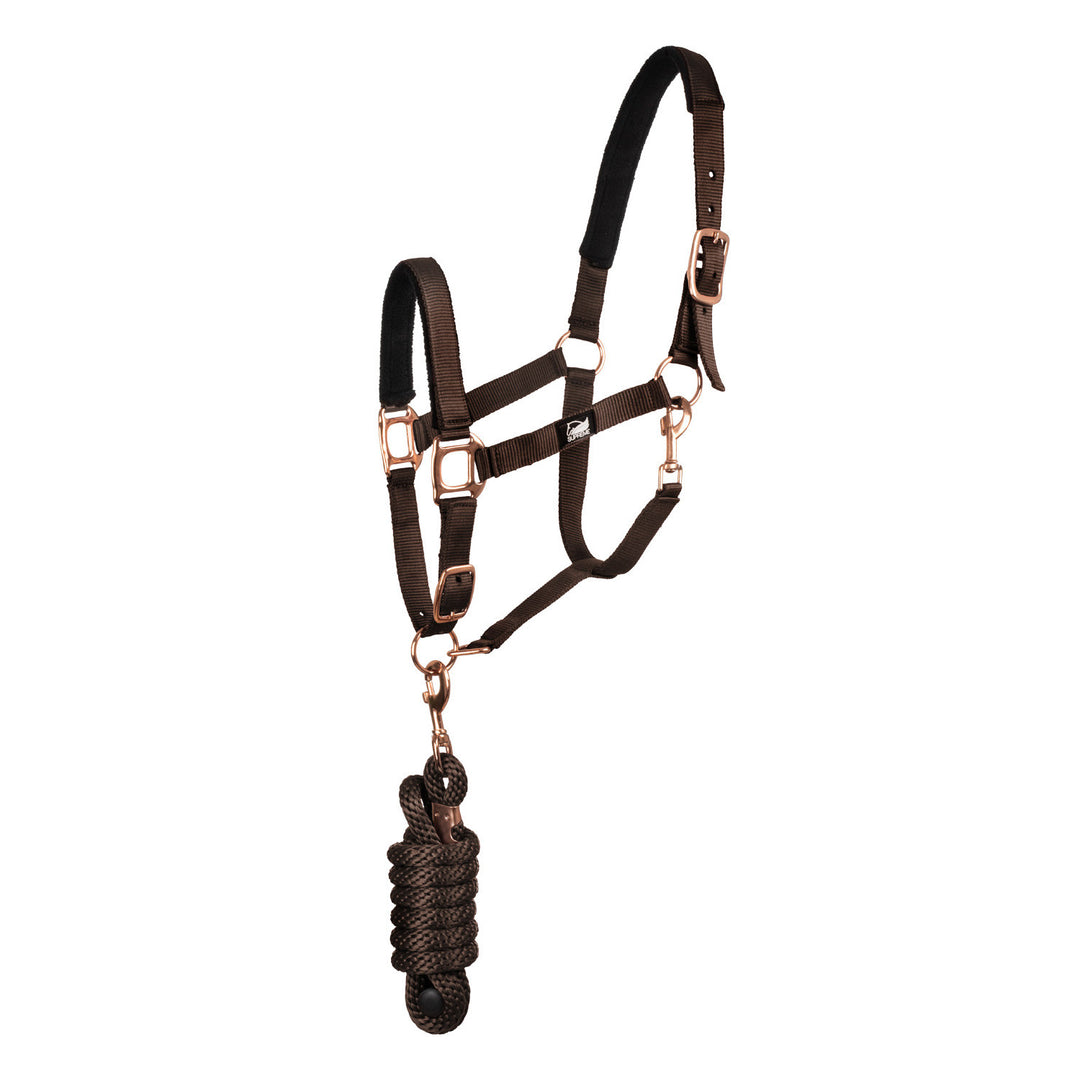 ROSE GOLD LINE NYLON HALTER + LEAD BROWN