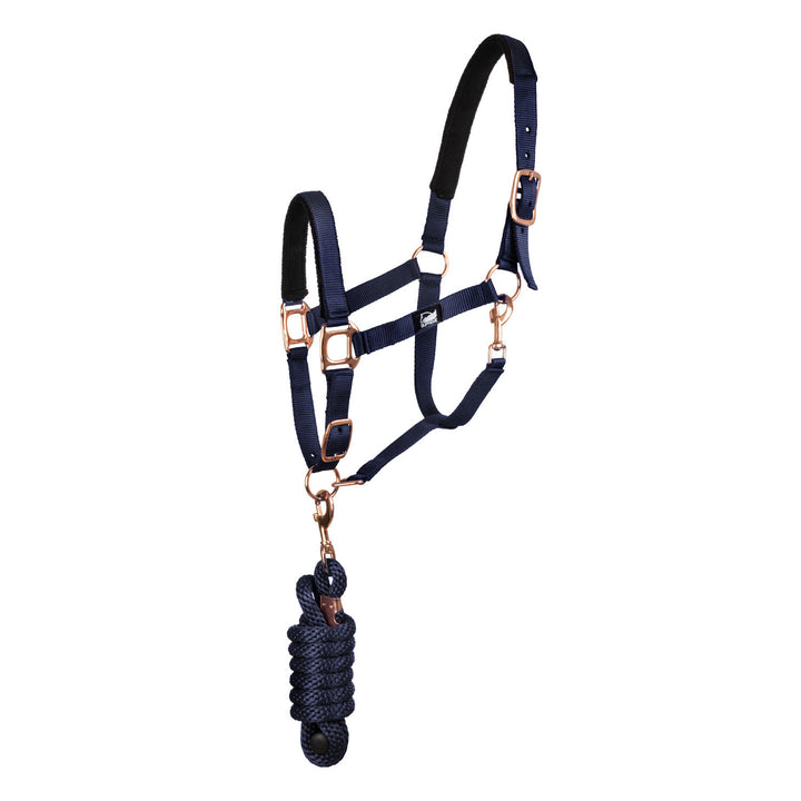 ROSE GOLD LINE NYLON HALTER + LEAD NAVY