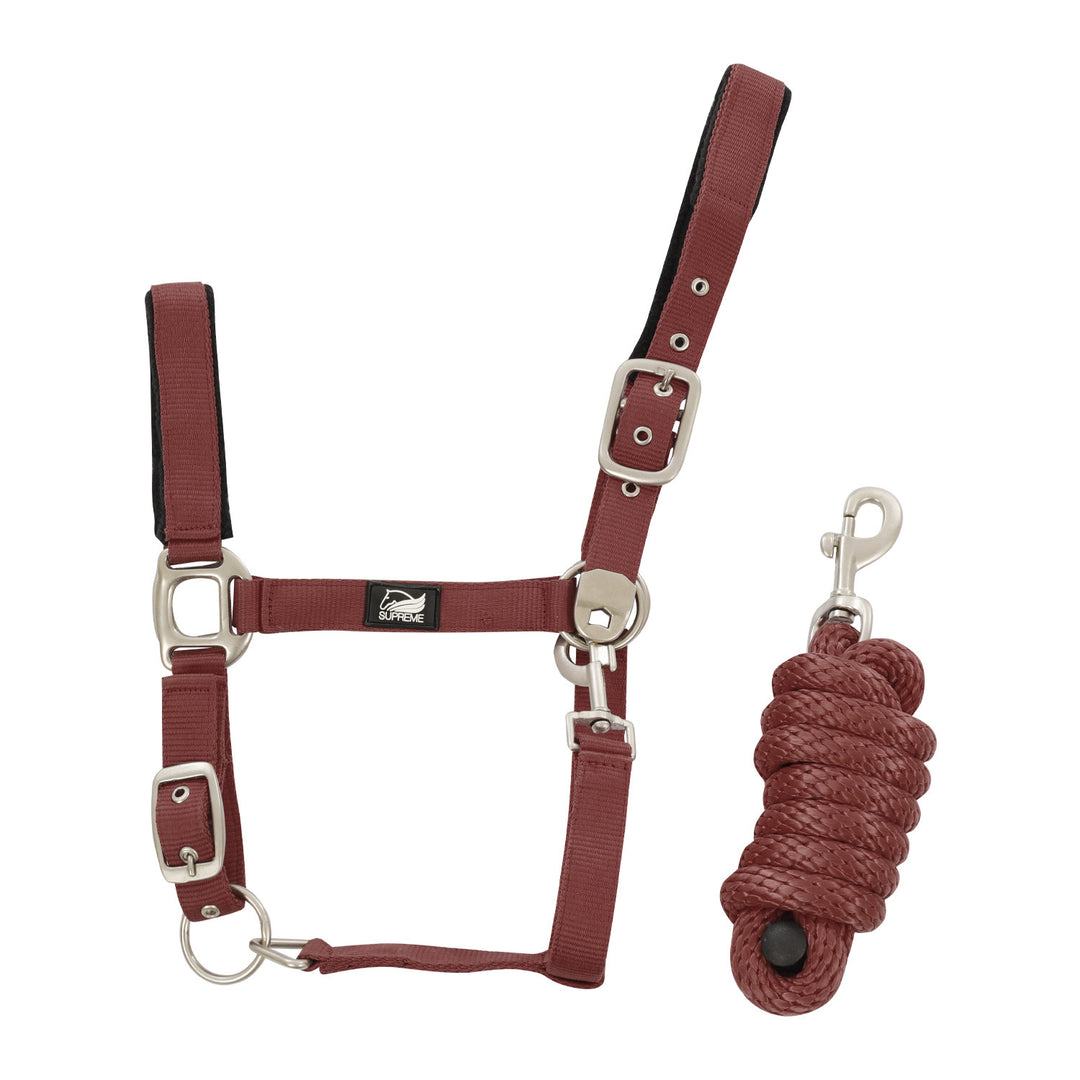 NYLON HALTER WITH LEATHER REINFORCEMENT. COMP BURGUNDY