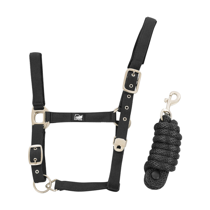 NYLON HALTER WITH LEATHER REINFORCEMENT. COMP BLACK