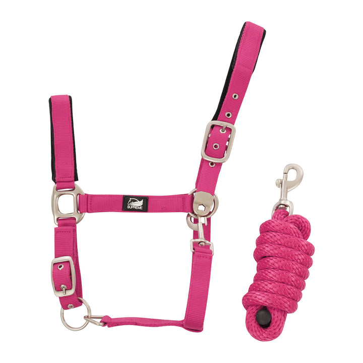 NYLON HALTER WITH LEATHER REINFORCEMENT. COMP FUCSIA