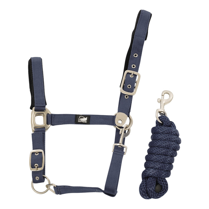 NYLON HALTER WITH LEATHER REINFORCEMENT. COMP NAVY